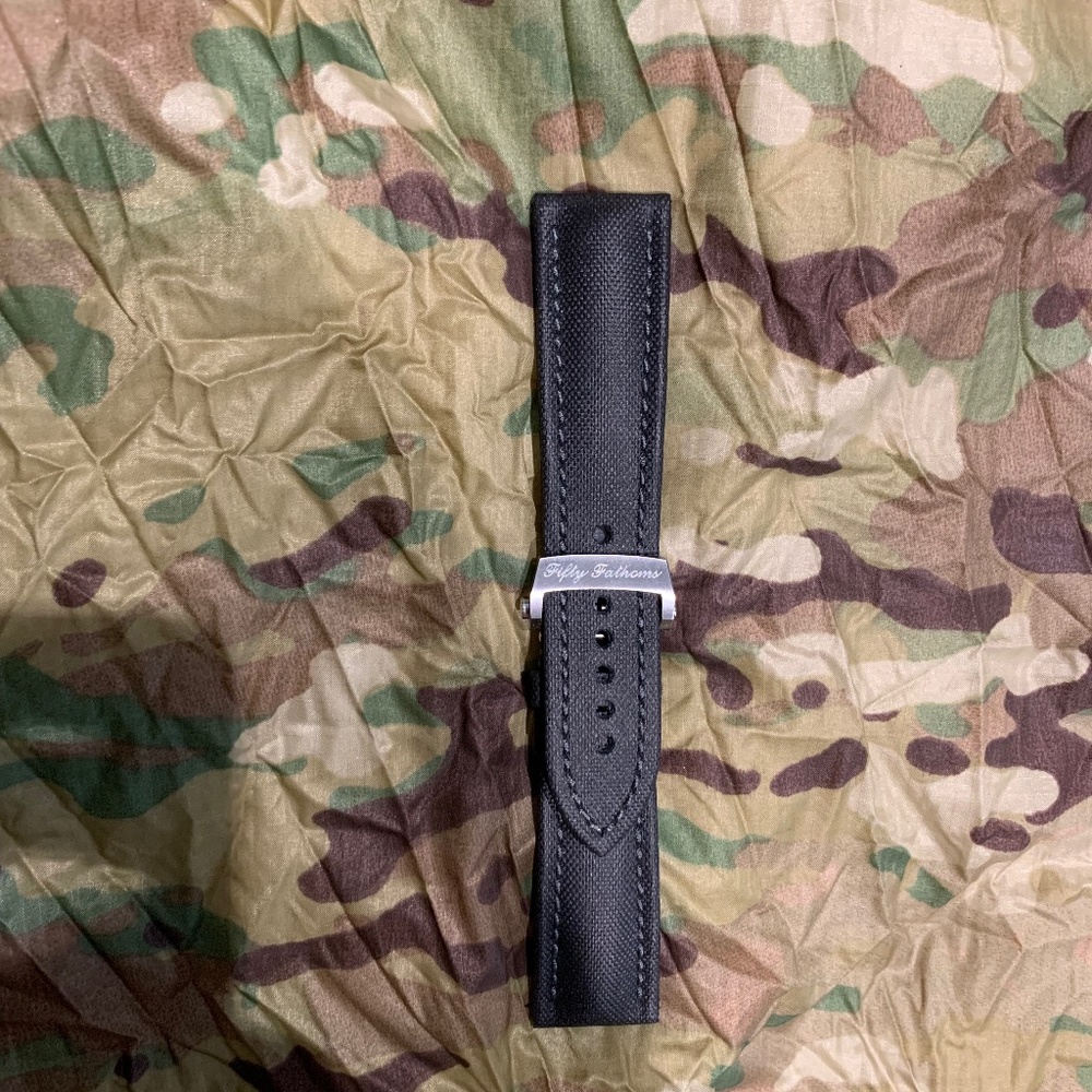 BNWT Blancpain Fifty Fathoms Black Sailcloth Strap and Deployant Clasp, 23/20mm